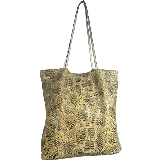 Sorial Gold Snakeskin Embossed Leather Tote Bag Shoulder Shopper - Picture 4 of 14